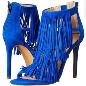 Steve Madden Blue Suede Fringe Heal 7.5